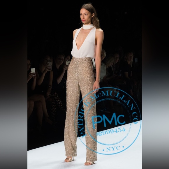 Badgley Mischka Runway Fully Beaded Ivory Pants - Picture 10 of 10